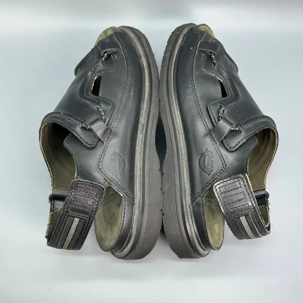 Dr. Martens Vintage Mens Size 12 Black Shoe Leather Sandal Hook and Loop Slip On